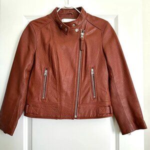 Women's DEREK LAM 10 Crosby Cognac Lambskin Leather Moto Jacket - Size S